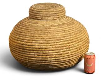 Substantial Native American Sweetgrass Lidded Basket 