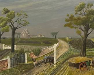 Folk Art Farm Landscape Painting, A. R. PURPLE