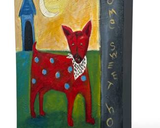 Folk Art Red Dog Painting, " Home Sweet Home" BRECK GORMAN