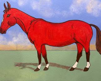 Outsider Art Red Horse "Lexington" Painting