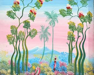Petite Haitian Folk Art Acrylic Painting
