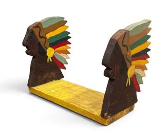 Folk Art Book Stand w Painted Native Americans, Dated 1930