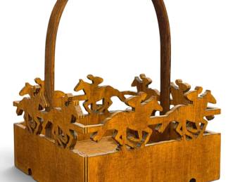 An Early 20th C Figural Horseracing Basket, Folk Art 