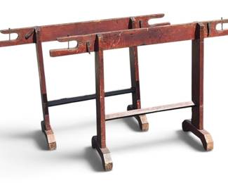 Primitive Americana Red Paint Work Sawhorses 