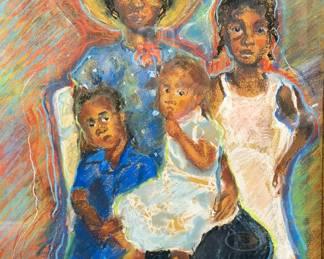 Post Modern Oil Pastel Drawing of Family, "The Children of Naomi"