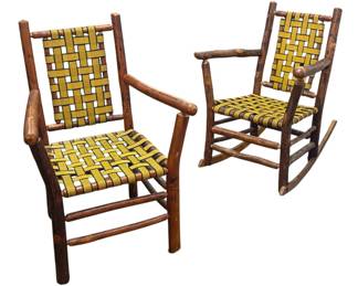 Armchair and Rocking Chair, Style of OLD HICKORY