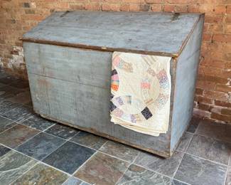 Large 1800's Primitive Grain Bin, Blue Grey Paint 