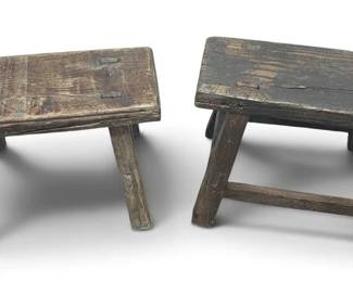 Two Primitive Milking Stools 