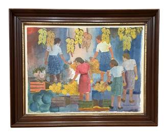 FRANCIS HIGER QUINT (1907-1994) "The Fruit Market" Mixed Media Collage