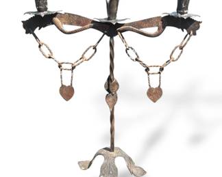 19th C Folk Art Primitive Lovers Candleholder 