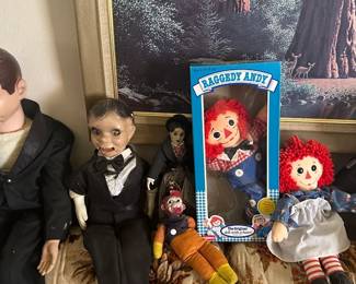ventriloquist dolls, charlie chaplin, ragedy andy and anne