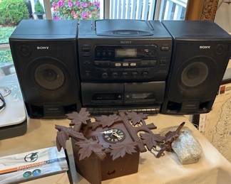 Sony stereo boombox and cuckoo clock