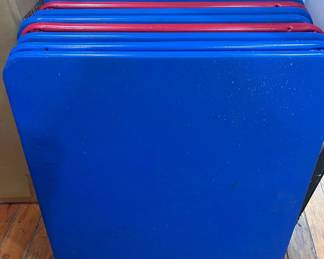 Small folding blue and red tables