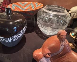 Nambe Crystal & Native American Pottery & Baskets
