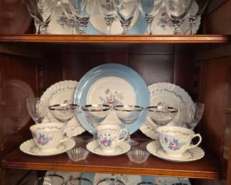 "Chelsea Rose"china and crystal stemware, additional pieces available (not pictured)