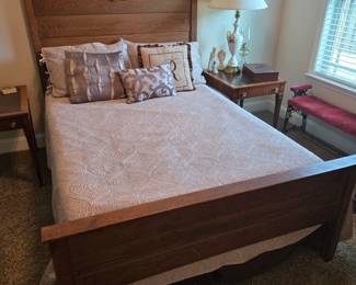 Antique solid oak double bed with mattress
