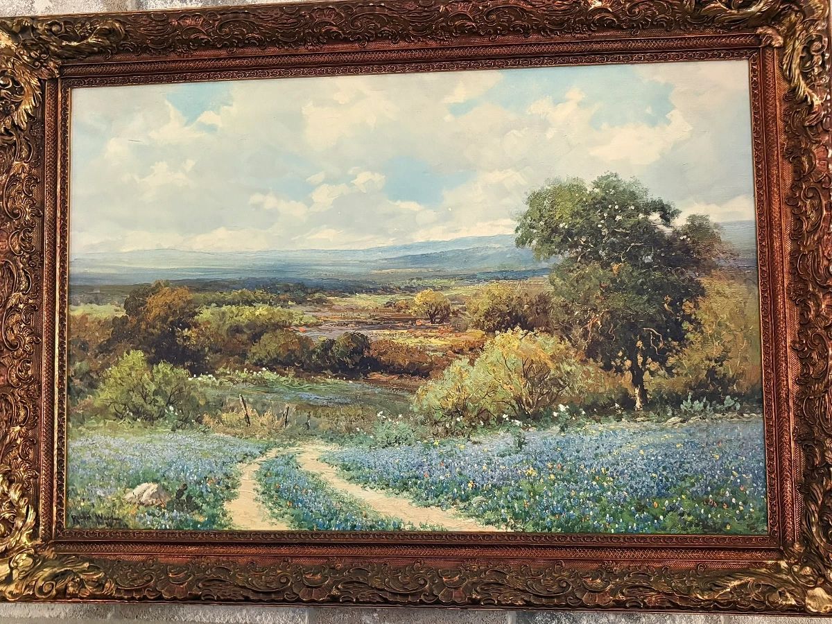 Texas bluebonnet landscape by Robert Wood, framed print
