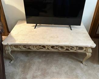 Vintage marble top coffee table with cabriole legs