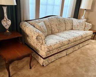 Nice collection of vintage traditional living room furniture including this Broyhill camelback sofa, in excellent condition
