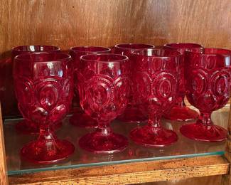 Vintage L.E. Smith Moon & Stars red glass water goblets