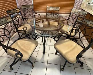 Hillsdale Furniture Pompeii Collection 7-pc dining set with colored slate mosaic tile decoration