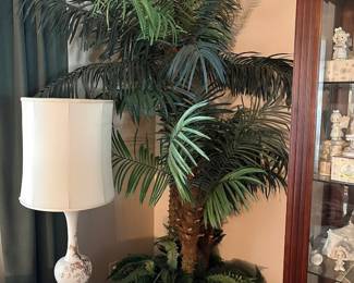 LOTS of impressive 6’ to 8’ faux palm trees and plants in decorative planters