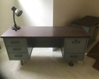 Desk with blue paint