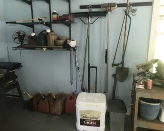 Misc. hand tools, cooler, gas cans 