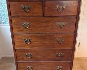 Vintage Henredon Asian Chinoiserie Mahogany Tall Chest of Drawers