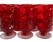 Water Goblets - Vintage Morgantown Ruby Red Crinkle Glass 12-Piece Set