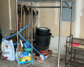 Lot 199: Rolling Steel Clothing Rack, Shoe Rack, And More