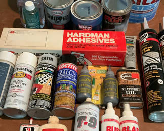 Lot 92: Assorted Paints, Primers, Adhesives, Lubricants, and Maintenance Supplies