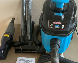 Lot 110: Channel Lock 4-Gallon Wet/Dry Vacuum and Shark Cordless Handheld Vacuum with Accessories