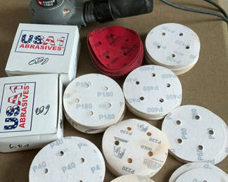 Lot 26: Two Porter-Cable orbital sanders with lots of sanding discs