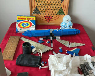 Lot 142: Assorted Toys, lego like Boeing Jet, and Sports Memorabilia