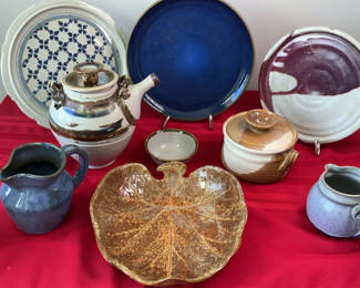 Lot 55: Assorted Earth Tones And Blue Ceramic & Stoneware