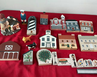 Lot 72: Wooden town buildings and village figures set