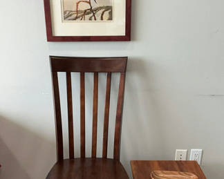 Lot 141: Framed Water Original Color, Hardwood Chair, Small Table
