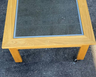 Lot 136: Oak and Glass Table With Wheels