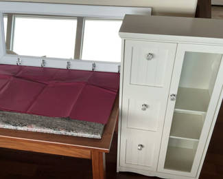 Lot 70: White Wood Bathroom Cabinet, Wall Mirror With Hooks