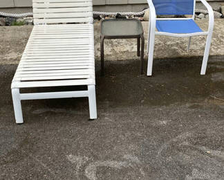 Lot 126: Patio Lounge Chair, Side Table and Metal Patio Chair