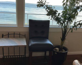 Lot 20: Black ‘Leather’ Counter Stool, Metal & Granite Side Table, Tall Plant