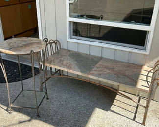 Lot 22: Metal And Granite Bench, Plant Stand