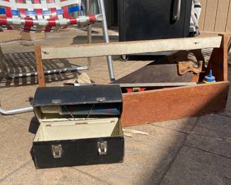 1950s lunch pail with thermos, antique tool box