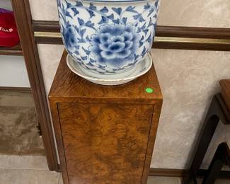 Burled Walnut Pedestal, Asian Jardinierre