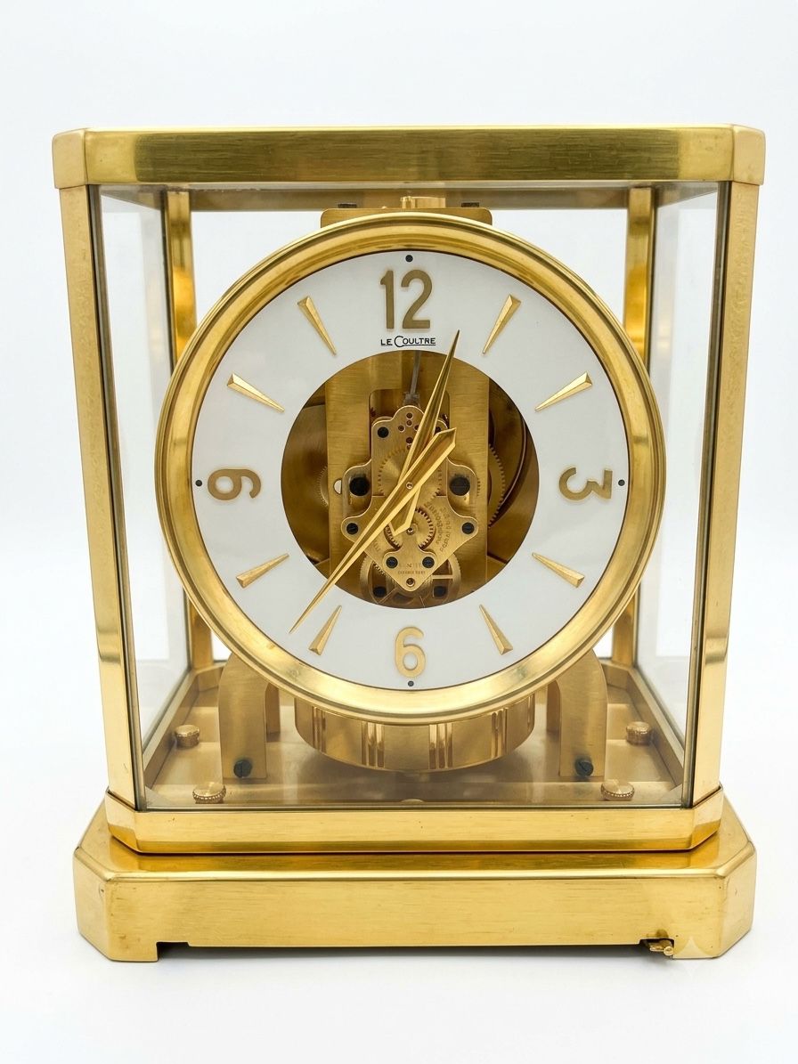     LeCoultre brass and glass skeleton clock 