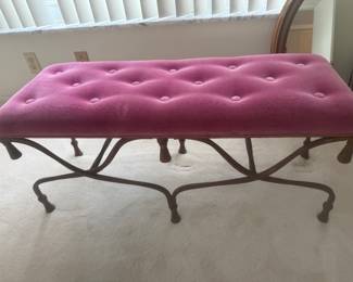 Heavy Mid-Century wrought iron tufted bench