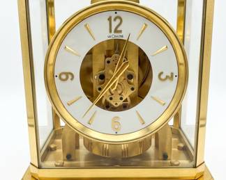     LeCoultre brass and glass skeleton clock 