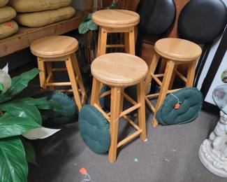 Wood Bar Stools with optional padded seats (some pads need new elastic)