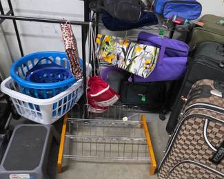 Shoe Rack , step stool, laundry baskets and small organizer baskets, travel bags